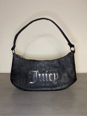 Juicy Couture Black Embossed Heart Baguette Shoulder Bag Faux Leather Handbag